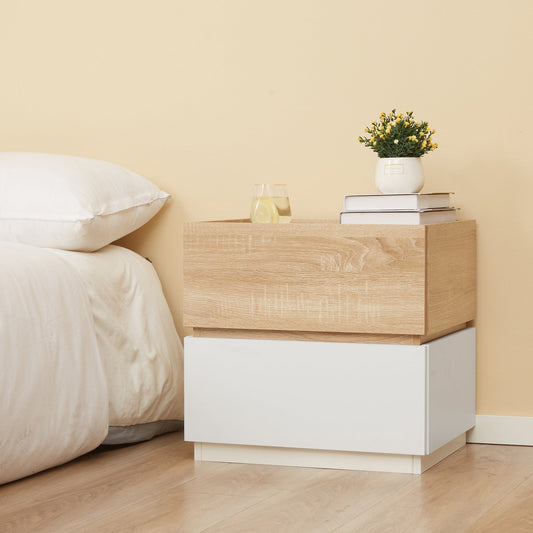 Bedside Table with 2 Stackable Drawers, Modern Nightstand, End Table for Bedroom, Natural - Gallery Canada