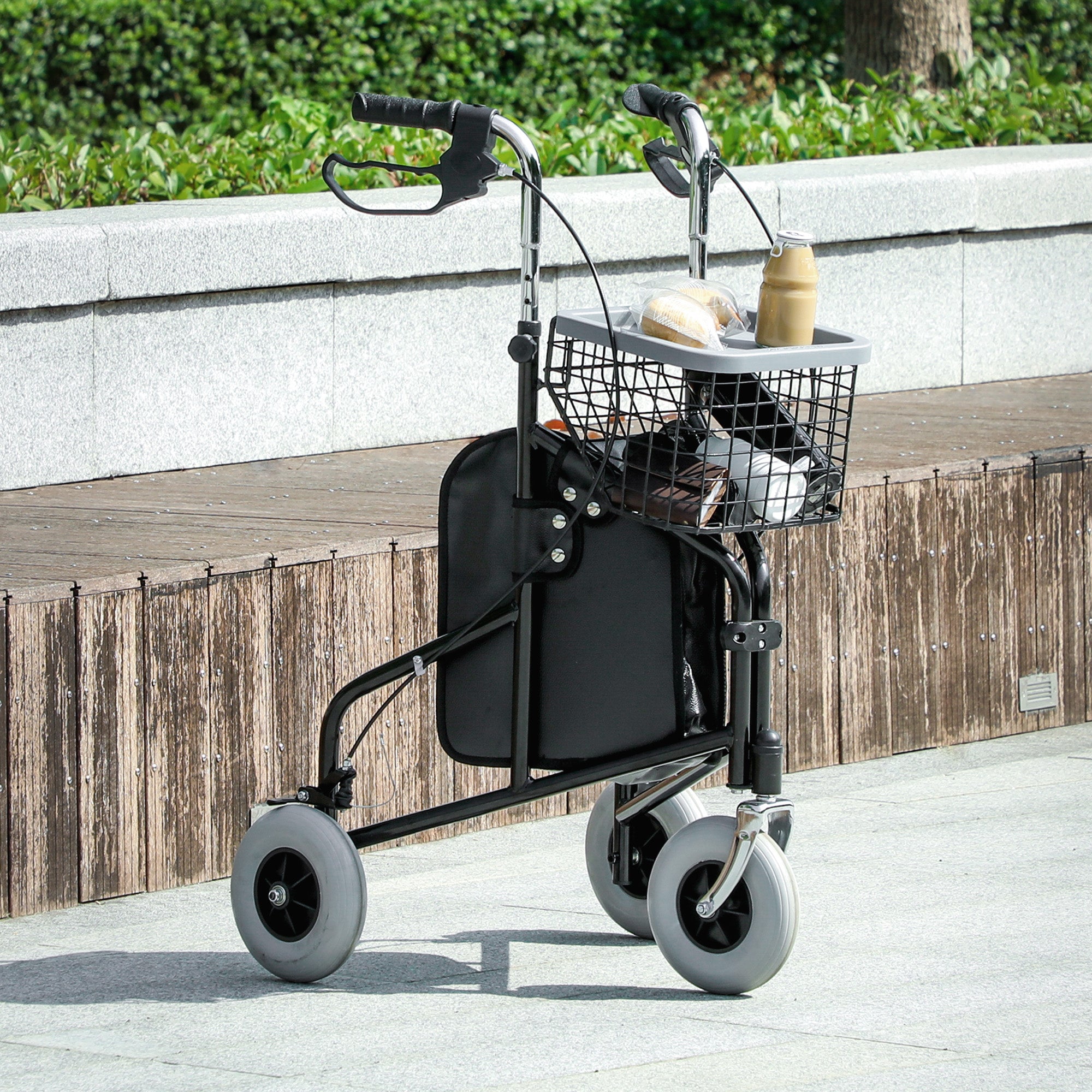 Upright Walker Up Rollator, Rolling Walker with Wheels, Storage Bag, Tray, Adjustable Handle Height, Black Knee Walker & Wheelchair Ramps at Gallery Canada