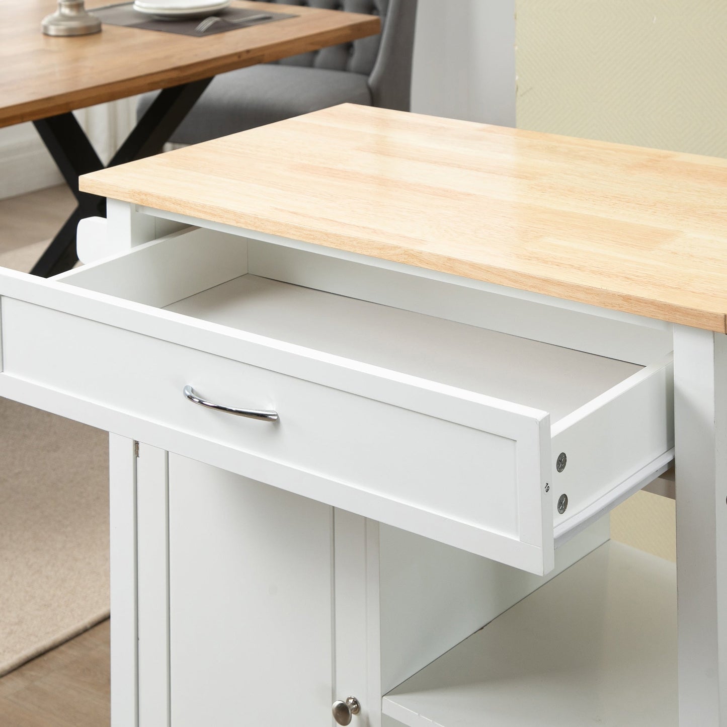 Rolling Kitchen Cart with Wood Top and Drawer, Kitchen Island on Wheels for Dining Room, White Kitchen Islands & Kitchen Carts   at Gallery Canada