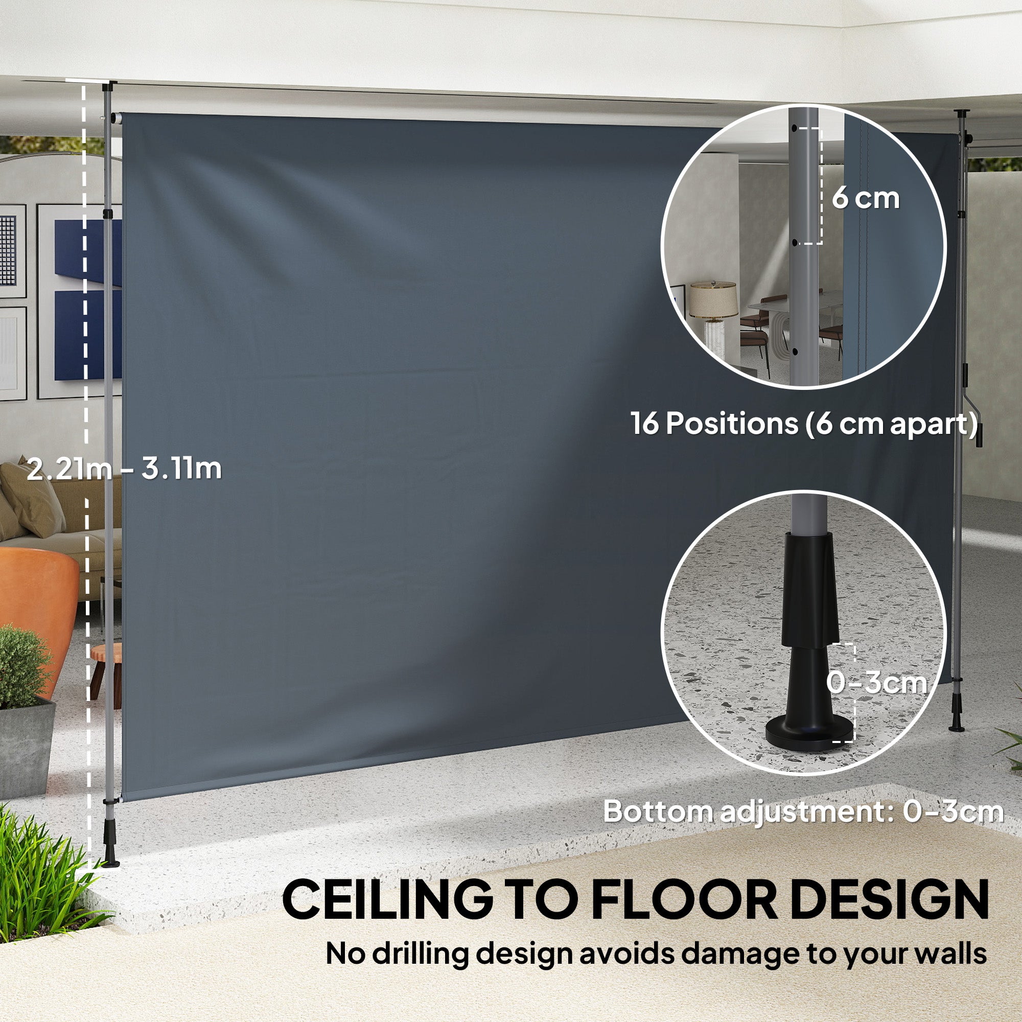 13' x 10' Manual Retractable Patio Awning, Outdoor Privacy Screen with UPF30+ &; Water-Resistant Fabric, Dark Grey Patio Awnings at Gallery Canada