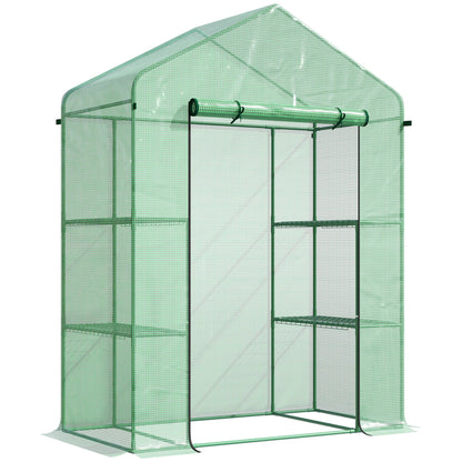 3-Tier Mini Greenhouse, Walk-in Greenhouse, Garden Hot House with 4 Shelves, Roll-Up Door and Weatherized Cover, 56" x 29" x 77", Green Walk In Greenhouses Dark Green  at Gallery Canada