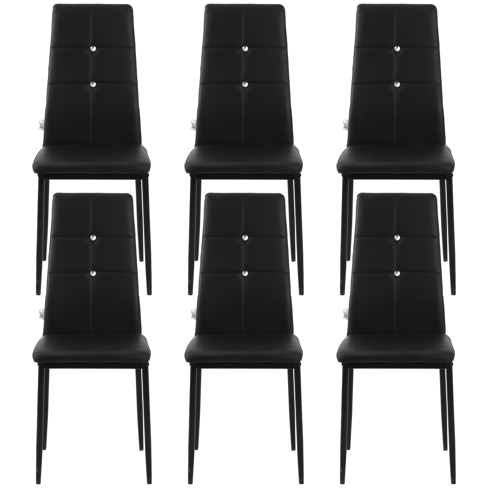 Set of 6 Button Tufted Back Side Chairs with Upholstered Seat, Steel Legs for Living Room, Kitchen, Bedroom, Black Dining Chairs   at Gallery Canada