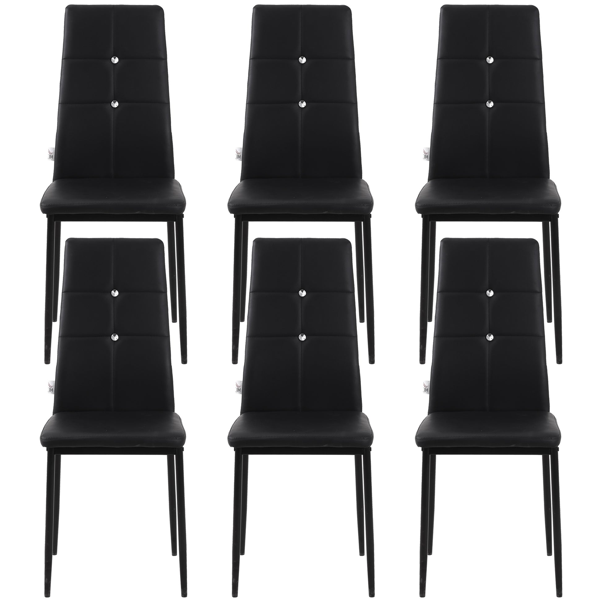 Set of 6 Button Tufted Back Side Chairs with Upholstered Seat, Steel Legs for Living Room, Kitchen, Bedroom, Black Dining Chairs   at Gallery Canada