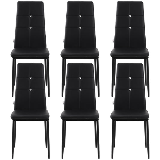 Set of 6 Button Tufted Back Side Chairs with Upholstered Seat, Steel Legs for Living Room, Kitchen, Bedroom, Black Dining Chairs   at Gallery Canada