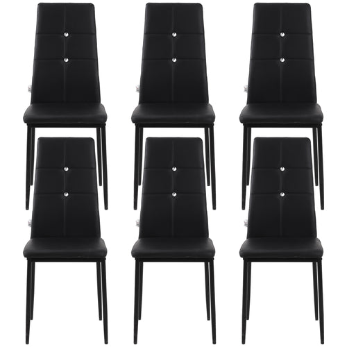 Set of 6 Button Tufted Back Side Chairs with Upholstered Seat, Steel Legs for Living Room, Kitchen, Bedroom, Black