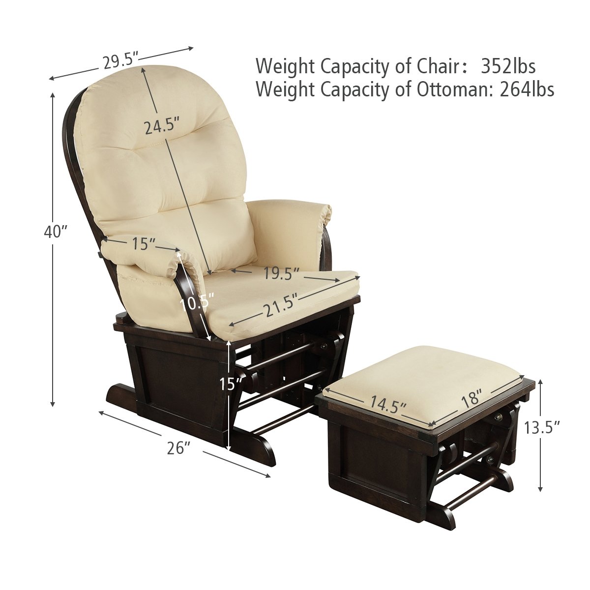 Wood Baby Glider and Ottoman Cushion Set with Padded Armrests for Nursing, Beige - Gallery Canada