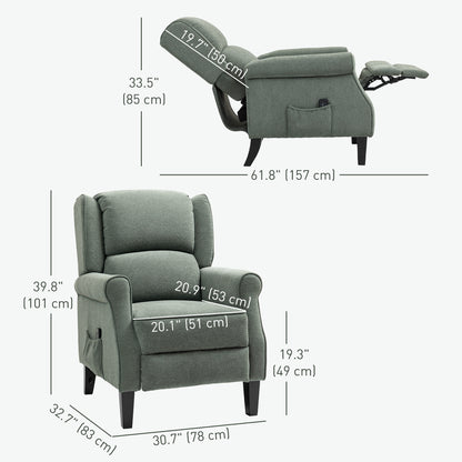 Push Back Recliner Chair, Vibration Massage Recliner for Living Room with Extendable Footrest, Remote, Dark Green Sofas & Reclining Chairs at Gallery Canada