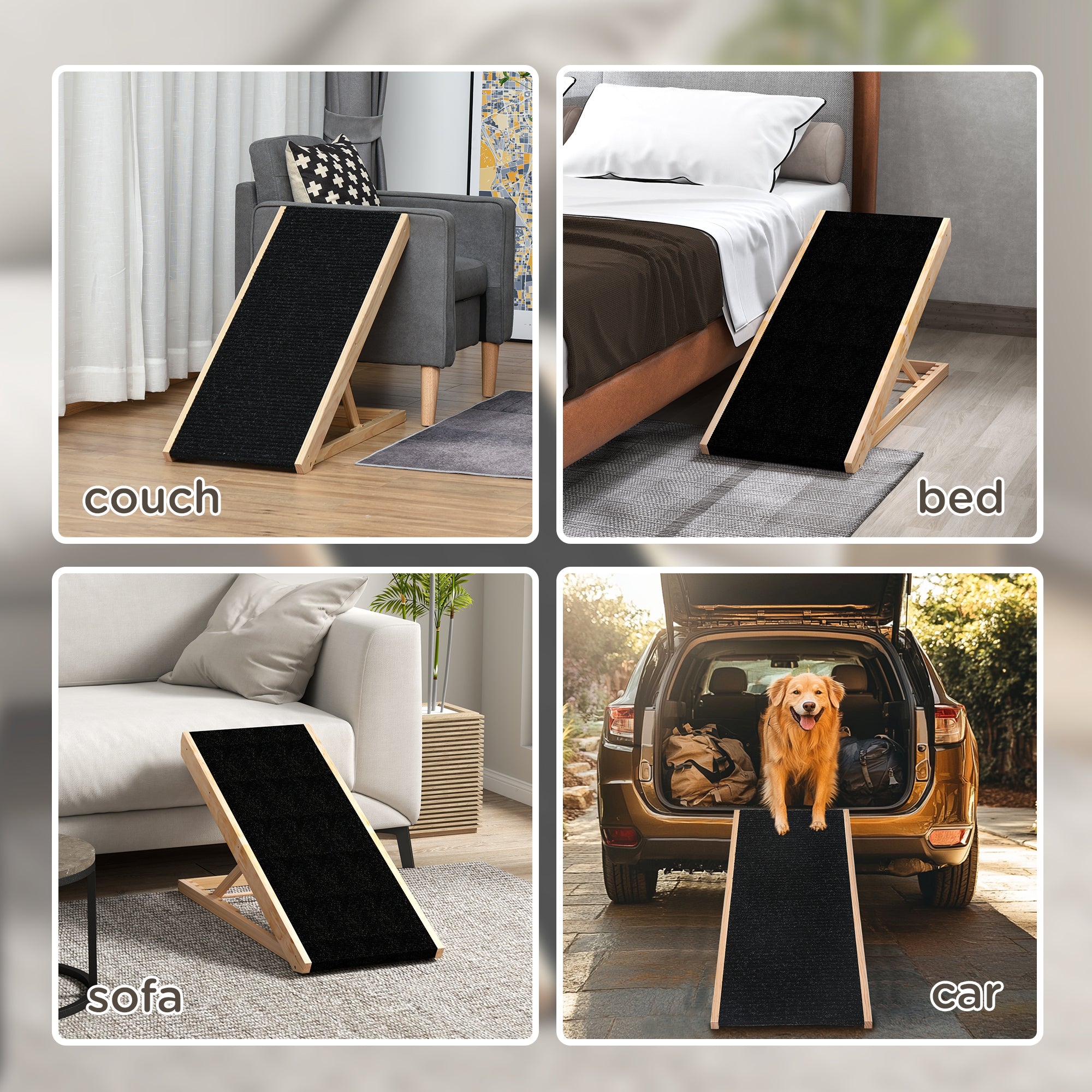 Dog Ramp Foldable Pet Ramp for Bed Couch, Height Adjustable, for Cats Large Dogs with Non Slip Carpeted Surface Dog Stairs at Gallery Canada