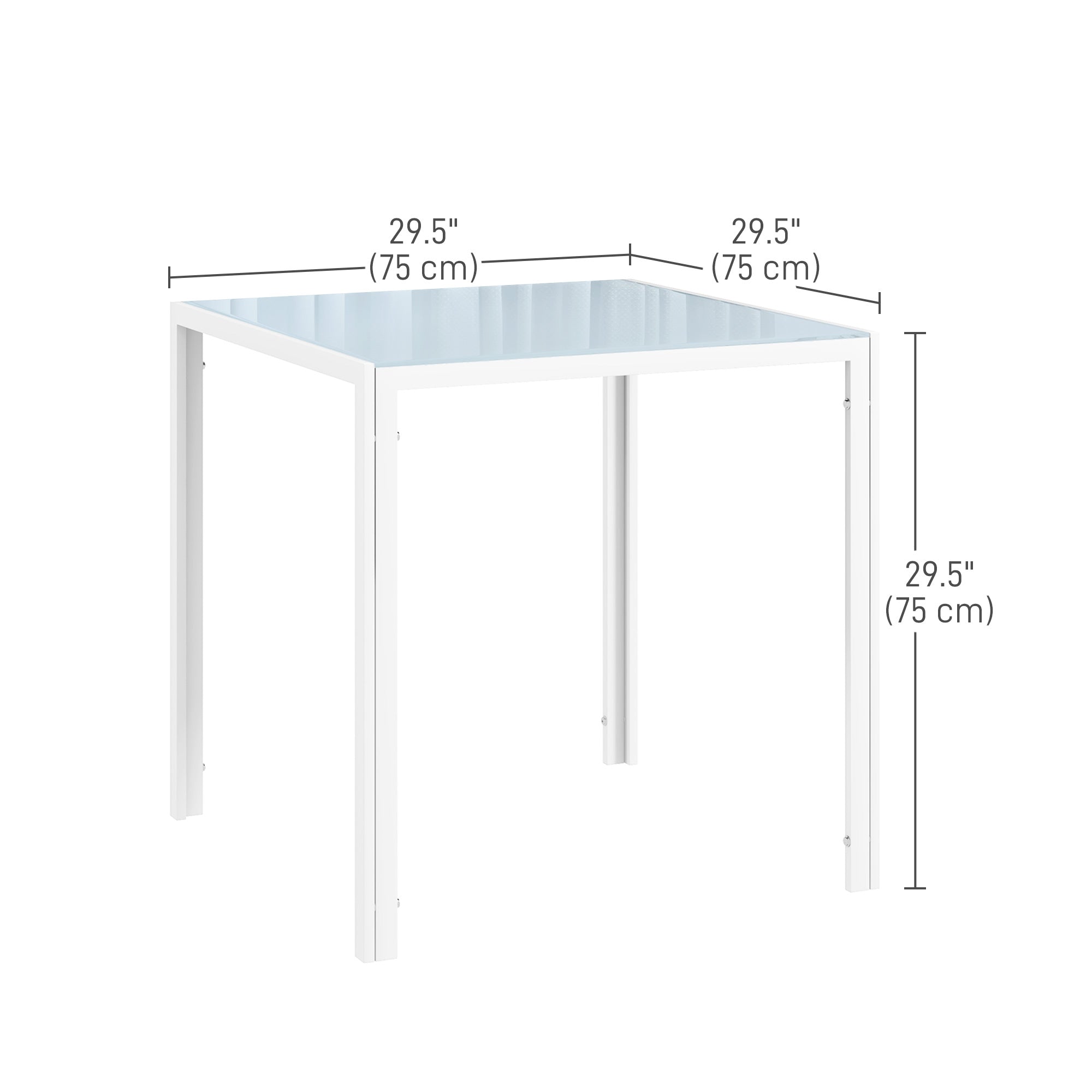 Square Kitchen Table for 2-4 People, Dining Table with Glass Top and Steel Legs for Dining Room, White Dining Tables   at Gallery Canada