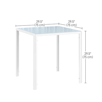 Square Kitchen Table for 2-4 People, Dining Table with Glass Top and Steel Legs for Dining Room, White Dining Tables   at Gallery Canada