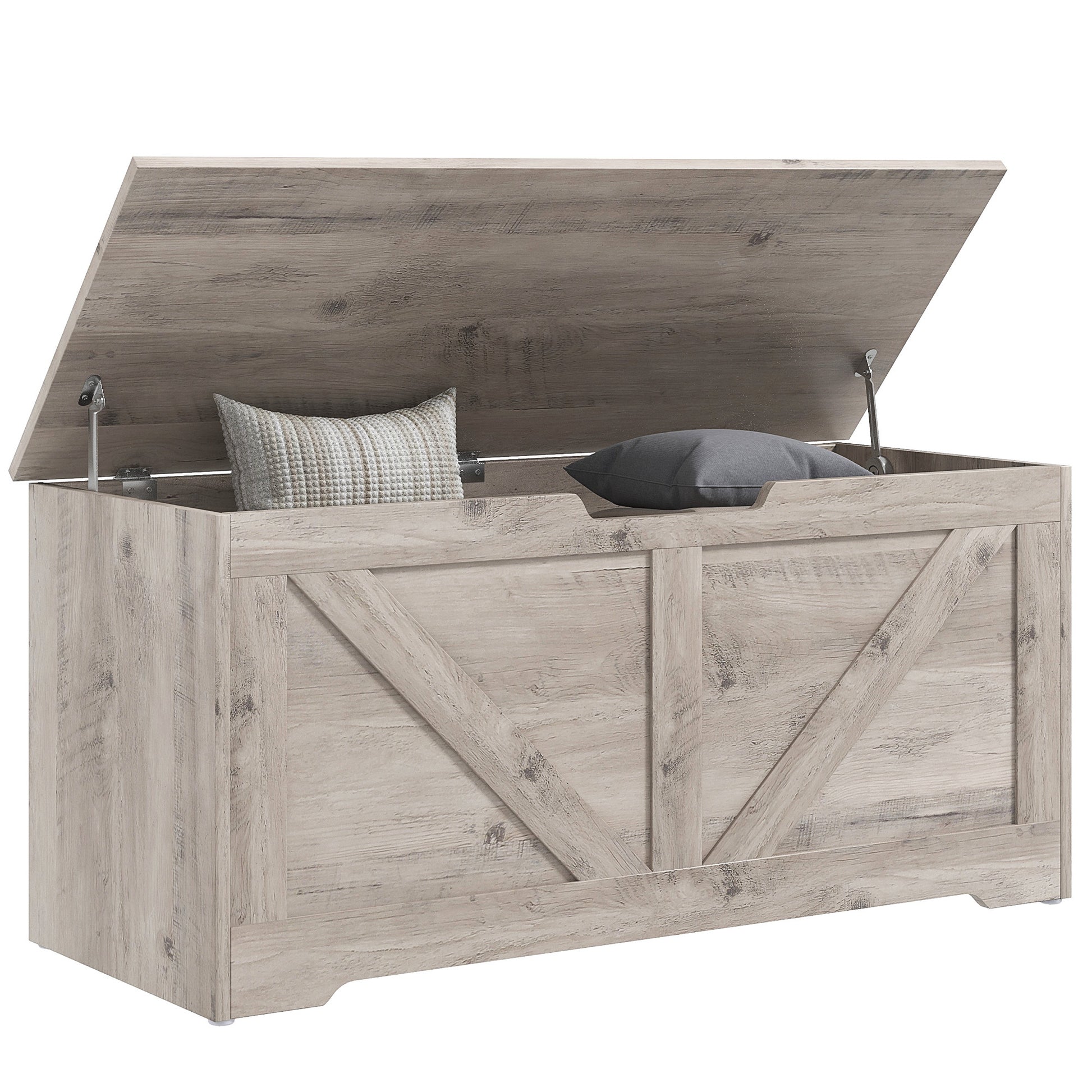 39.4 Inches Storage Chest, Storage Trunk with 2 Safety Hinges, Wooden Toy Box for Living Room, Grey Wood Grain Storage Cabinets   at Gallery Canada