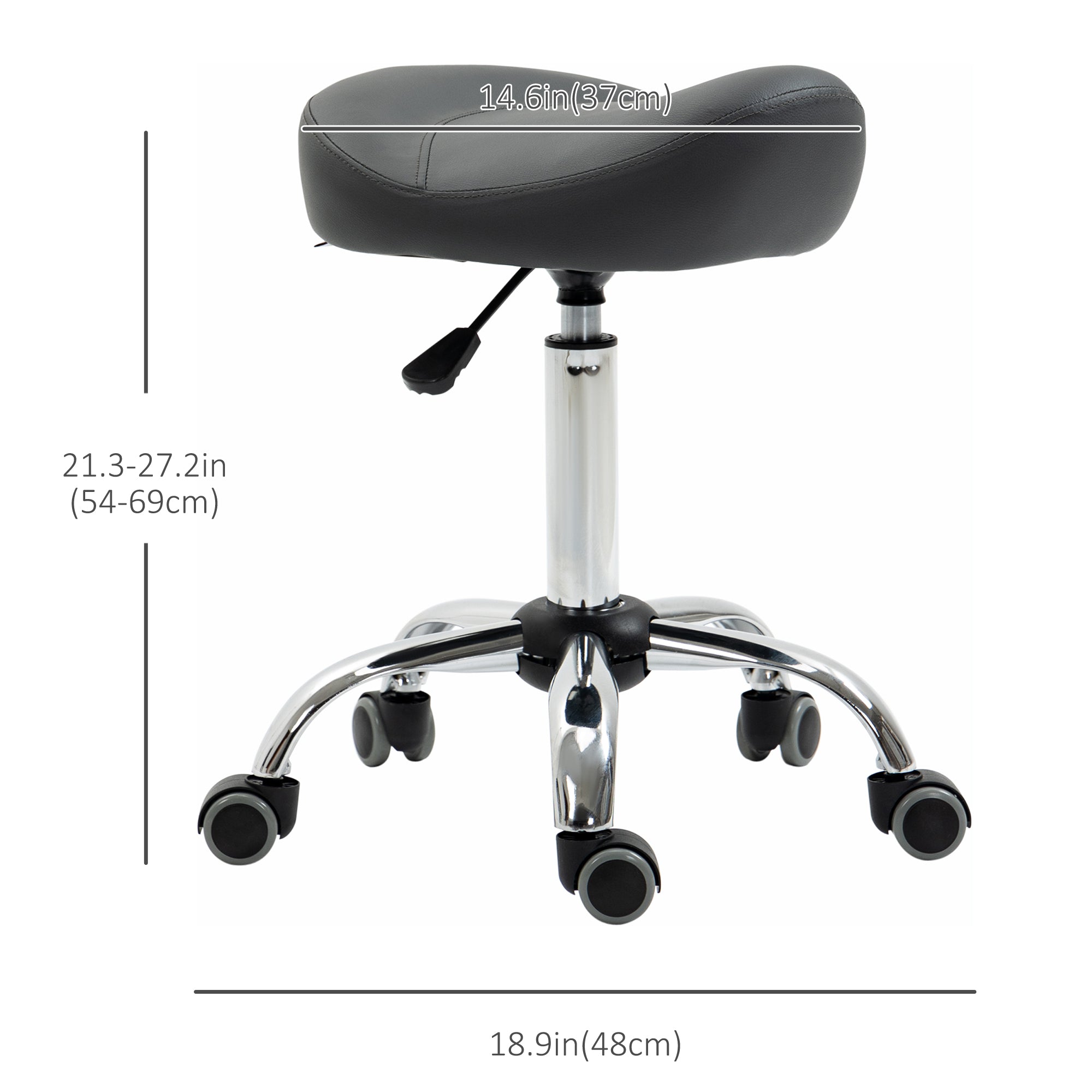 Saddle Stool, Height Adjustable Rolling Salon Chair with PU Leather for Massage, Spa, Clinic, Beauty and Tattoo, Grey Salon Stools   at Gallery Canada