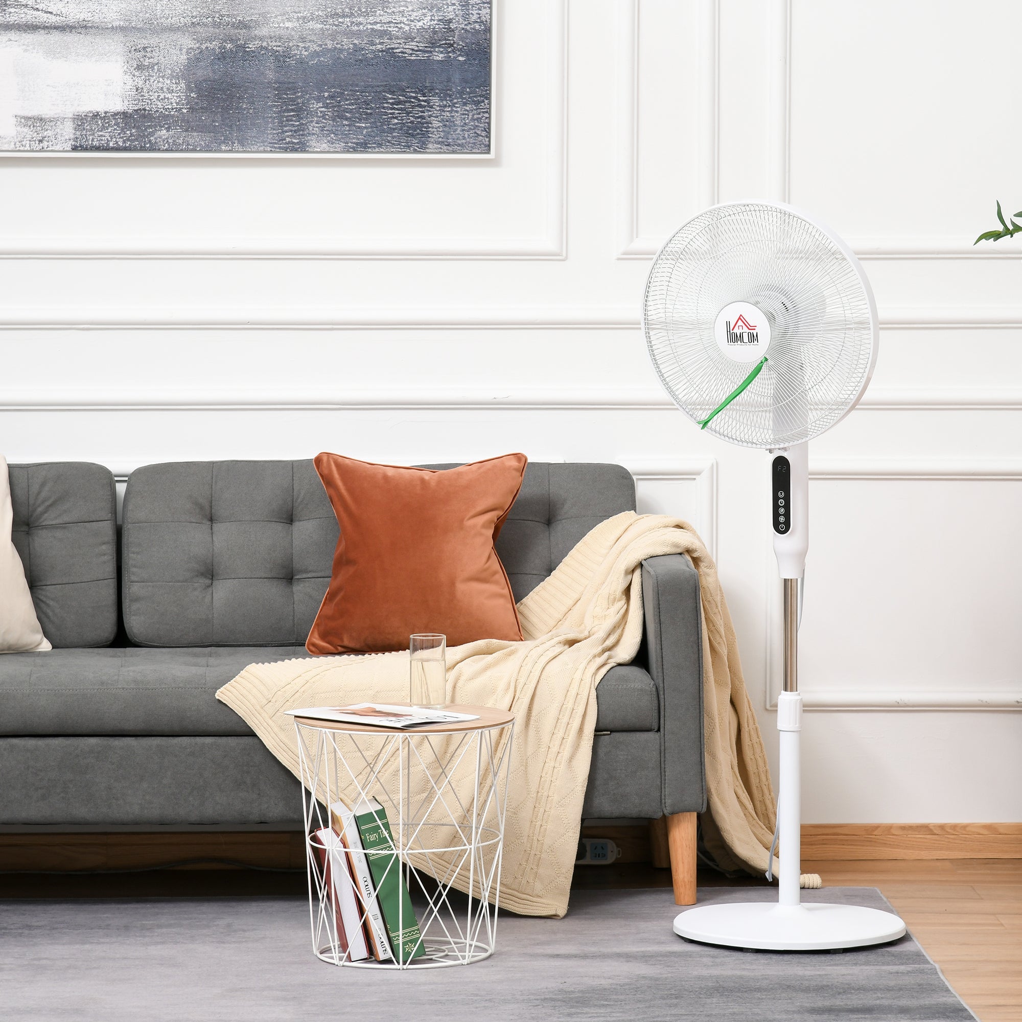 Standing Floor Fan with Remote Control, Stand Up Cooling Fan, Tall Pedestal Electric Fan for Home Bedroom, White Stand Fans   at Gallery Canada