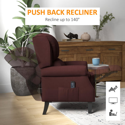 Push Back Recliner Chair, Vibration Massage Recliner for Living Room with Extendable Footrest, Remote, Pocket, Brown Single Sofas   at Gallery Canada