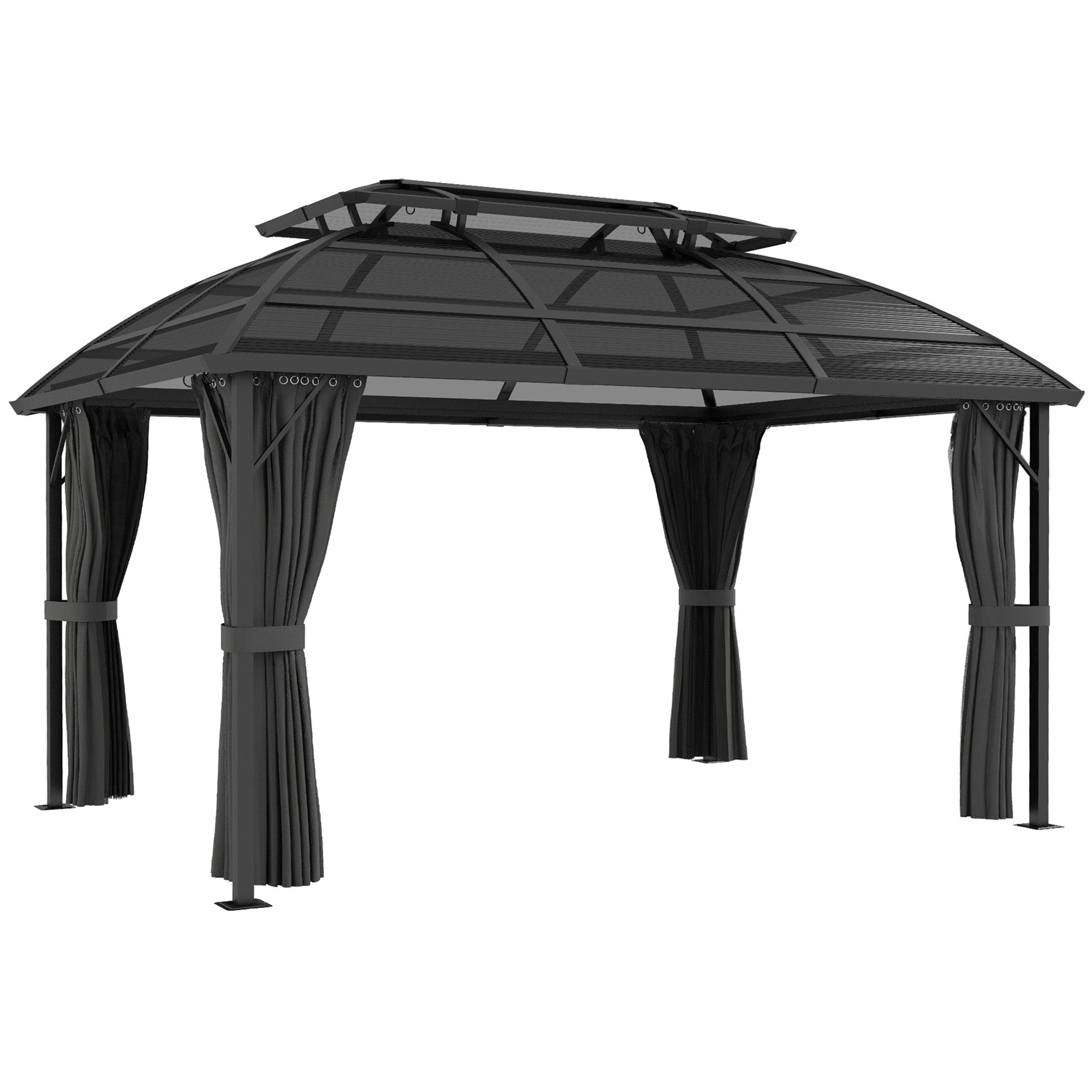 13' x 10' Patio Gazebo, Double Roof Outdoor Gazebo Canopy Shelter with Curtains and Aluminium Frame for Garden, Black Gazebos at Gallery Canada
