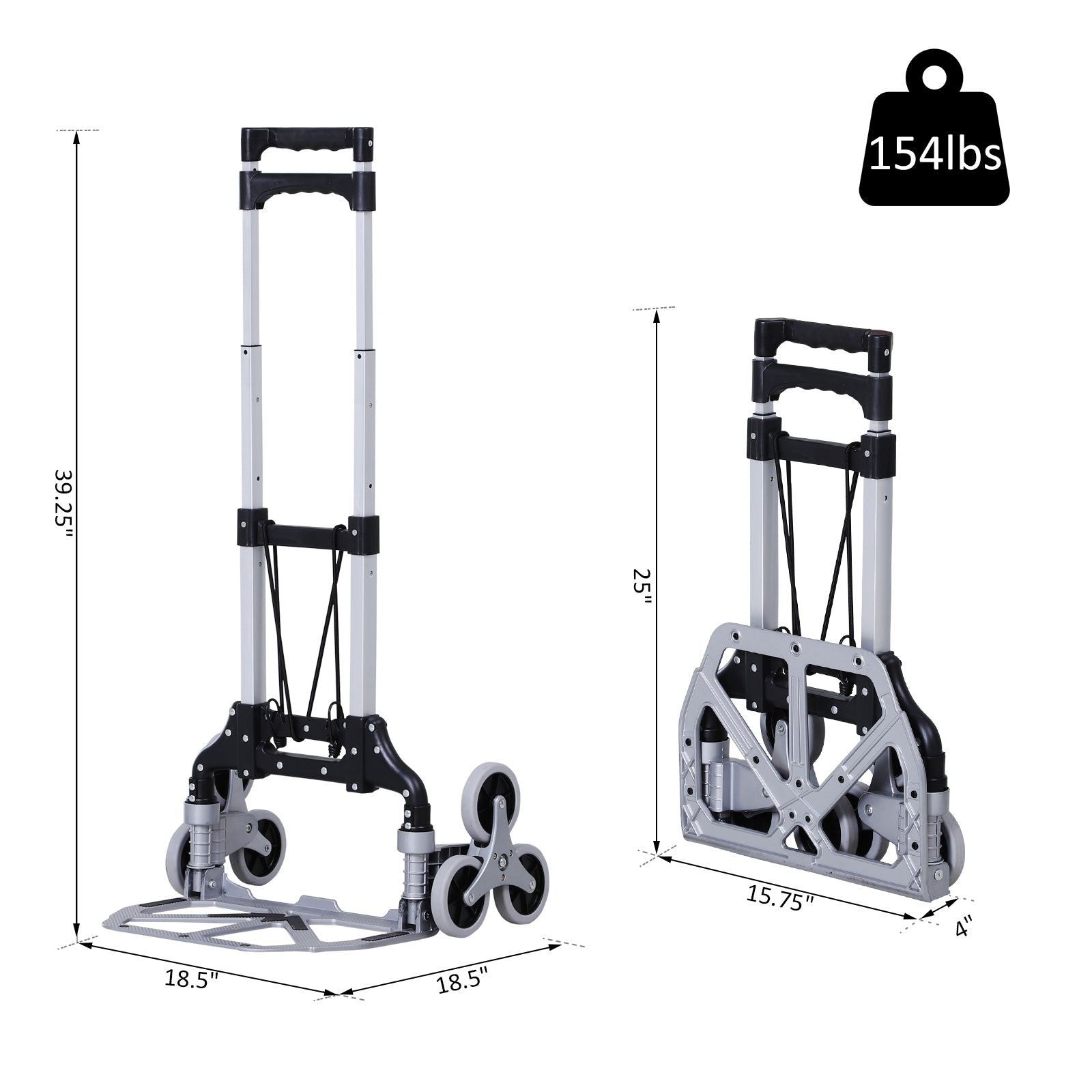 Stair Climbing Cart Portable Folding Hand Truck Aluminum Trolley Dolly with 6-Wheels and Fixed Rope, 154lbs Capacity for Home Office Travel Silver Folding Hand Trucks   at Gallery Canada