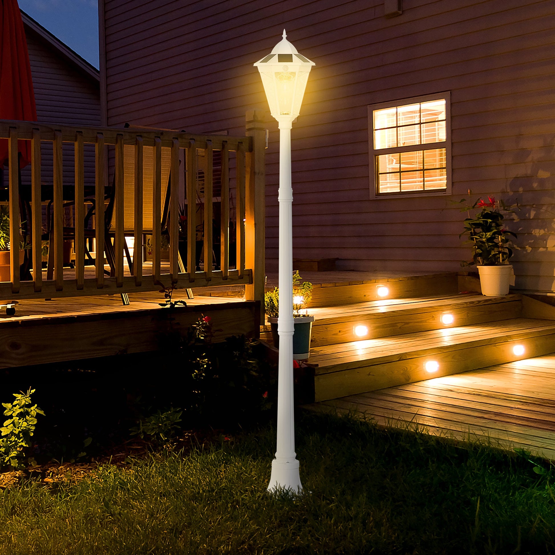 77" Solar Lamp Post Light Outdoor Street Lamp, Motion Activated Sensor PIR, Adjustable Brightness for Backyard, White Solar Post Lamps   at Gallery Canada