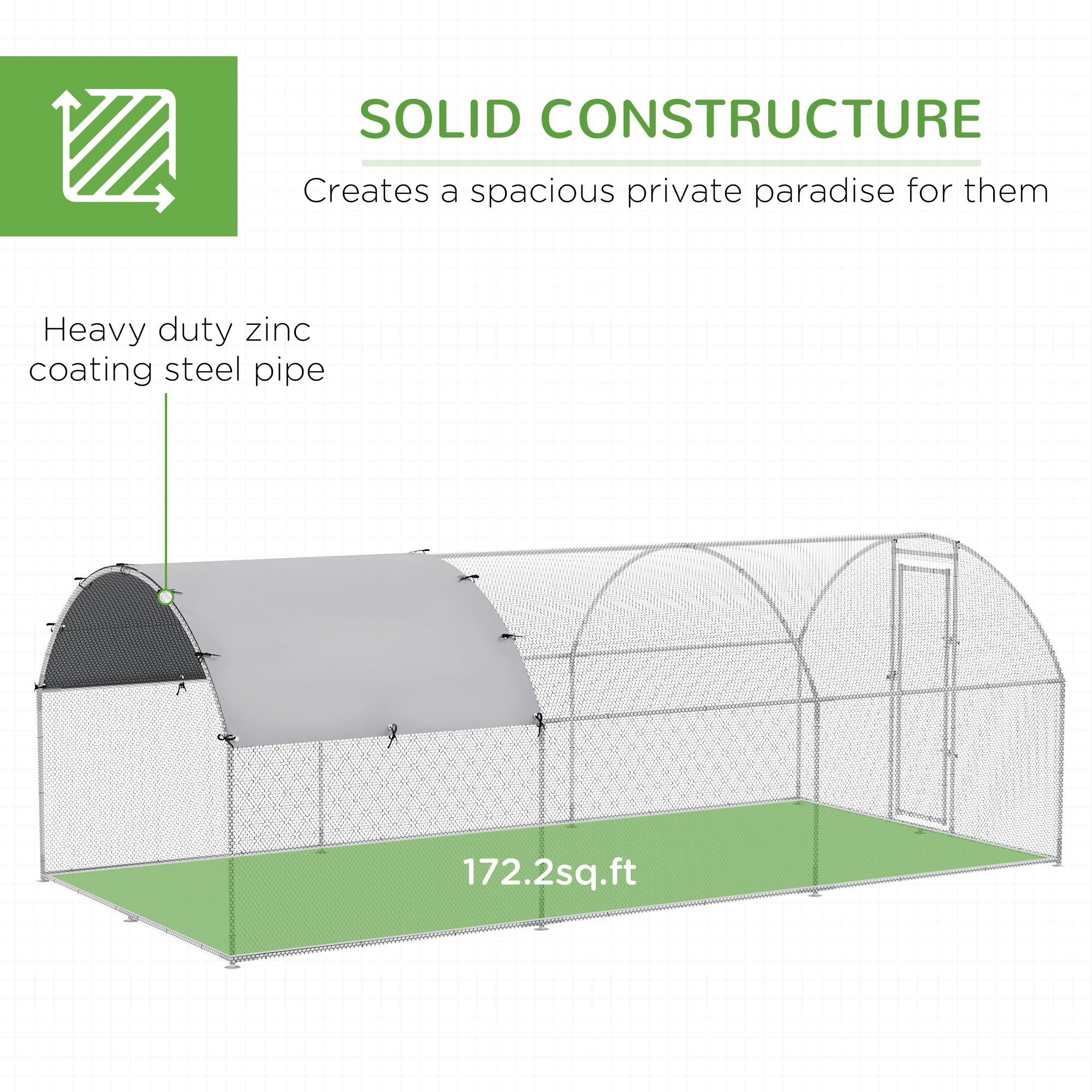 Galvanized Large Metal Chicken Coop Cage Walk-in Enclosure Poultry Hen Run House Playpen Rabbit Hutch with Cover for Outdoor Backyard 9.2' x 18.7' x 6.5' Silver Chicken Coops at Gallery Canada