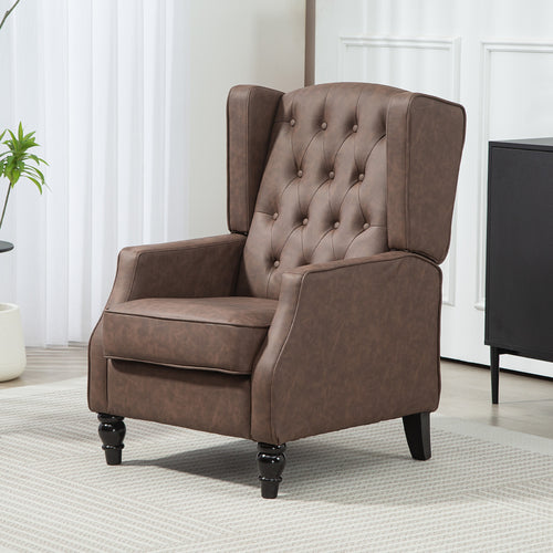 Faux Leather Armchair, Modern Accent Chair with Thick Padding for Living Room, Bedroom, Home Office, Brown