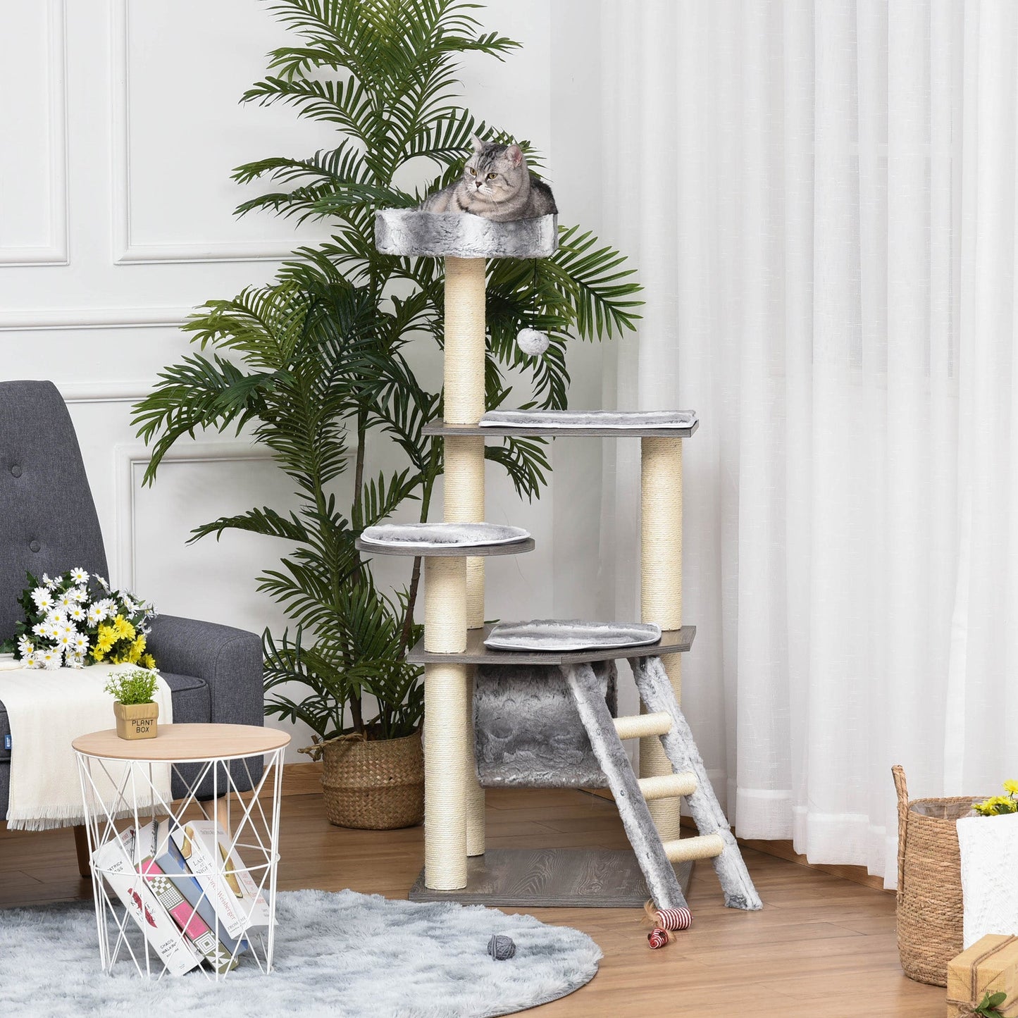 Cat tree Tower Climbing Kitten Activity Center Furniture with Sisal Scratching Post Tunnel Ladder Perch Hanging Balls 21.25" x 21.25" x 52.25" Cat Towers   at Gallery Canada