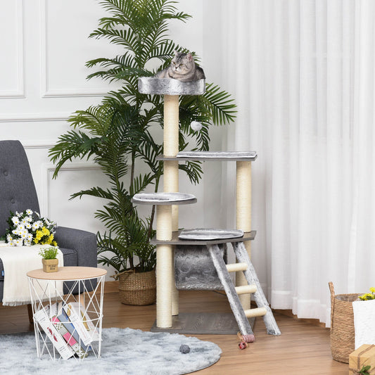 Cat tree Tower Climbing Kitten Activity Center Furniture with Sisal Scratching Post Tunnel Ladder Perch Hanging Balls 21.25" x 21.25" x 52.25" Cat Towers Multi Colour  at Gallery Canada