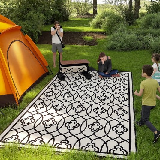 9' x 18' Outdoor RV Rug, Reversible Patio Floor Mat with Carry Bag, Lantern, Black and White Garden Decor at Gallery Canada