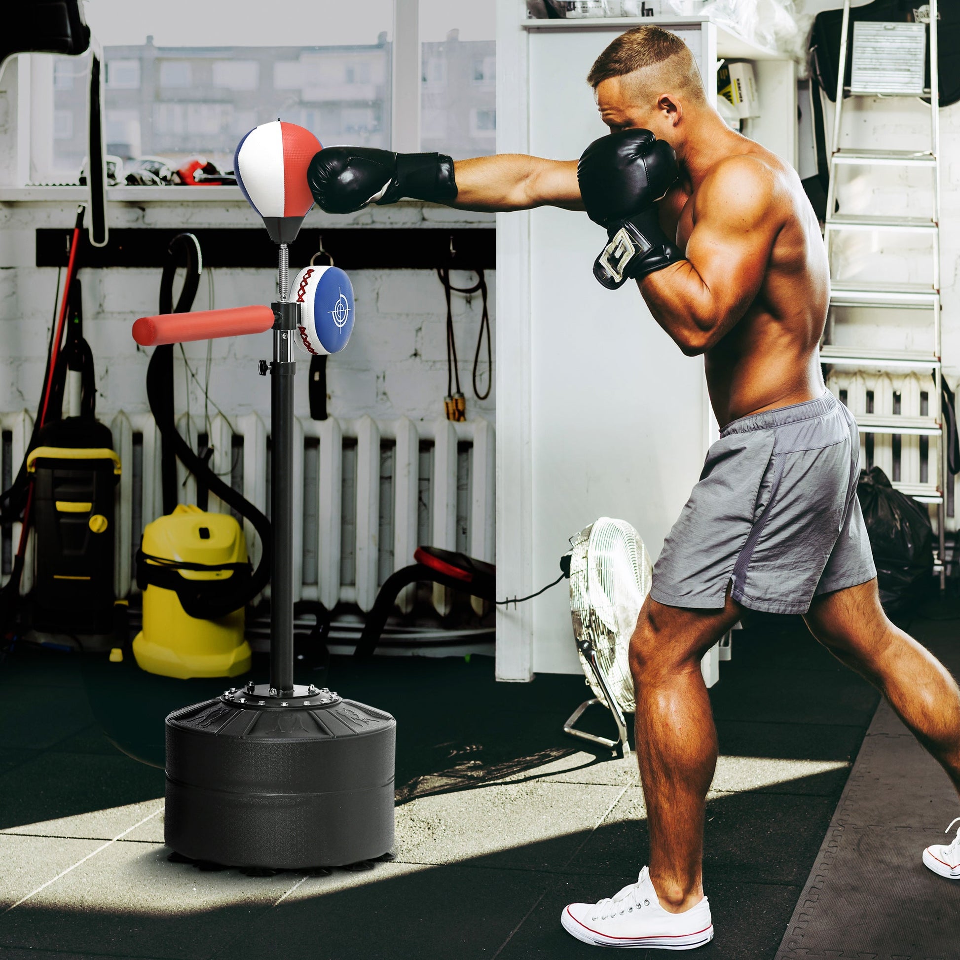 Boxing Speed Trainer with Stand, Reaction Bar Challenge, Reflex Bag, 64-81in Adjustable Height, Red and Blue More-Strength Training Equipment   at Gallery Canada