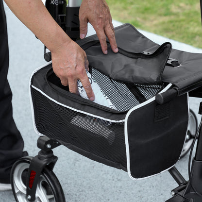 Lightweight Folding Rolling Walker with Large Seat, Back, Adjustable Handle, Bag, Dual Brake, Cane Holder, Black Knee Walker & Wheelchair Ramps at Gallery Canada