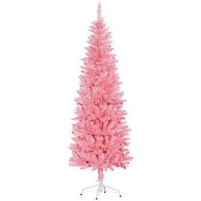 6ft Tall Pencil Artificial Christmas Tree with 479 Branch Tips with Steel Base, Pink Pencil Christmas Trees   at Gallery Canada