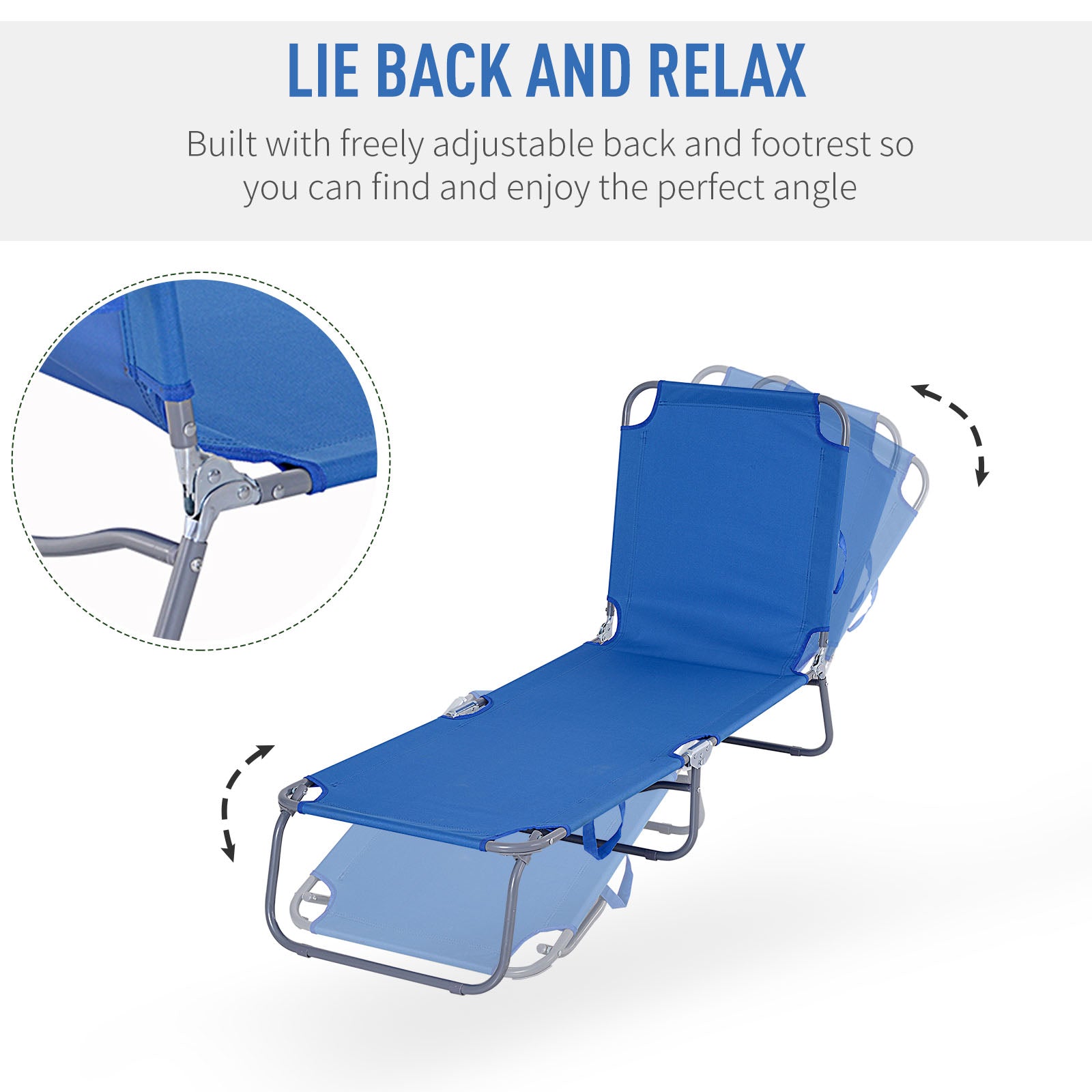 Portable Reclining Beach Lounger with Mesh Fabric for Patio, Garden, Poolside, Blue Lounger Chairs   at Gallery Canada