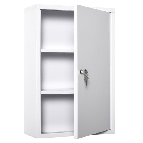 Wall Mount Medicine Cabinet 3 Tier Steel Emergency Box for Bathroom, Lockable with 2 Keys, White