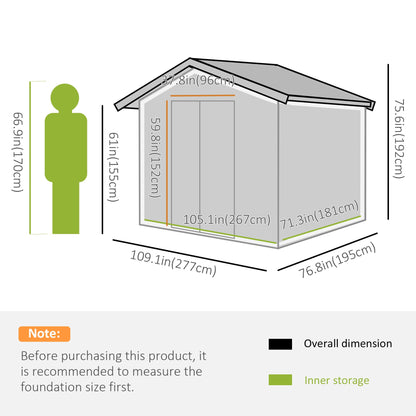 9.1' x 6.4' x 6.3' Garden Storage Shed w/Floor Foundation Outdoor Patio Yard Metal Tool Storage House w/ Double Doors Silver Sheds   at Gallery Canada