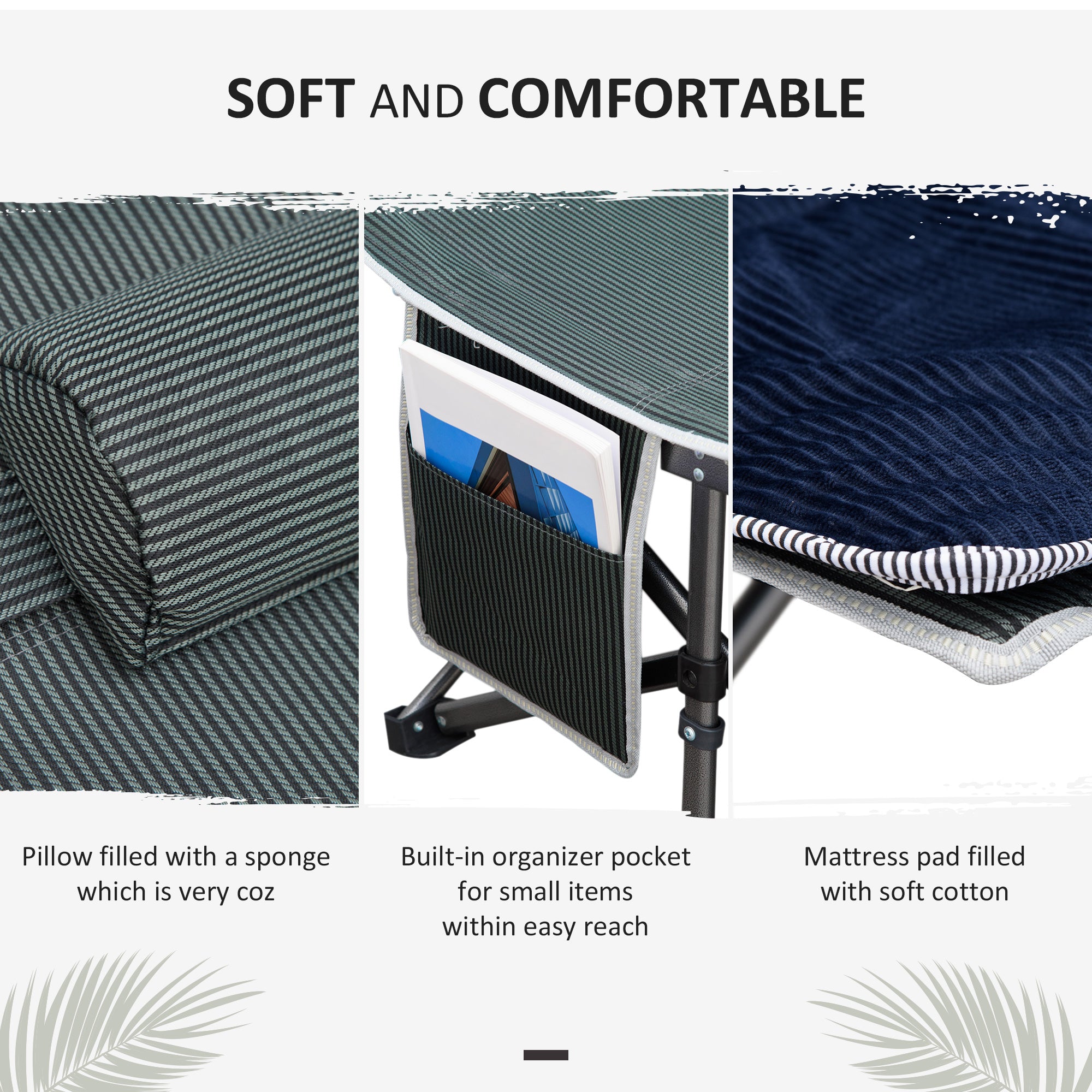 Folding Camping Cot with Mattress &; Pillow, Double Layer Oxford Heavy Duty Sleeping Cot with Carry Bag Grey and Blue Camping Cots at Gallery Canada