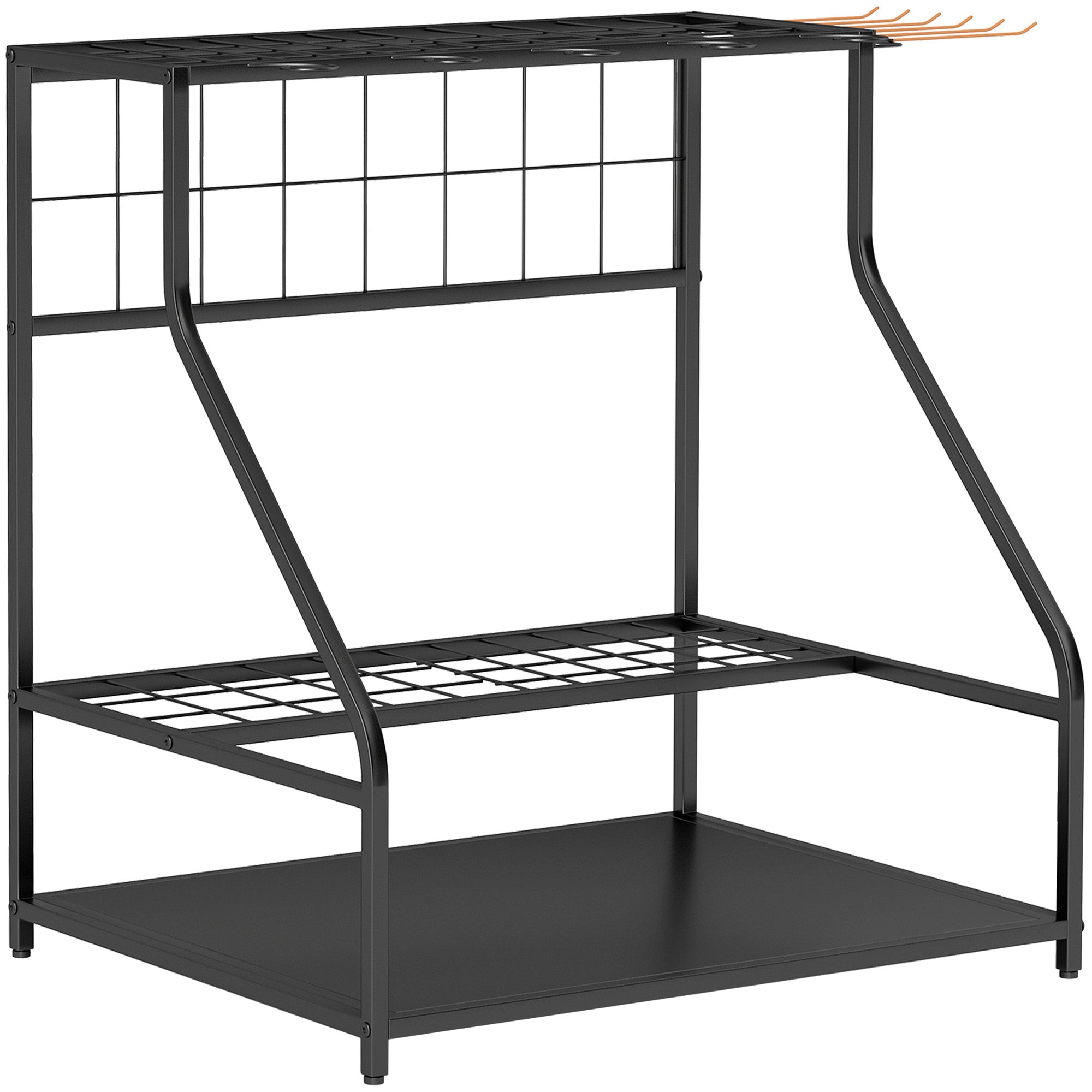3-Tier Yard Tool Tower Rack, Garden Tool Organizer with Hooks for Long-Handled Rakes, Shovel, Broom, Orange Garden Accessories at Gallery Canada