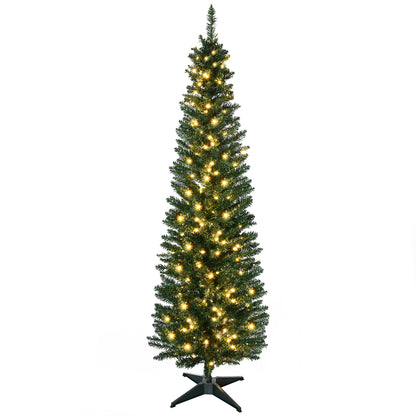 7' Pre Lit Artificial Pencil Christmas Trees, Xmas Tree with Realistic Branches and Warm White LED Lights, Green Pencil Christmas Trees   at Gallery Canada