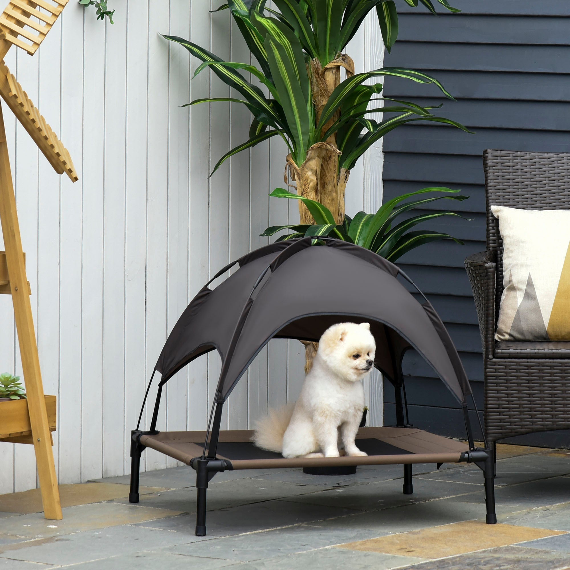 Elevated Dog Bed with Canopy, Portable Raised Dog Cot for M Sized Dogs, Indoor &; Outdoor, 30