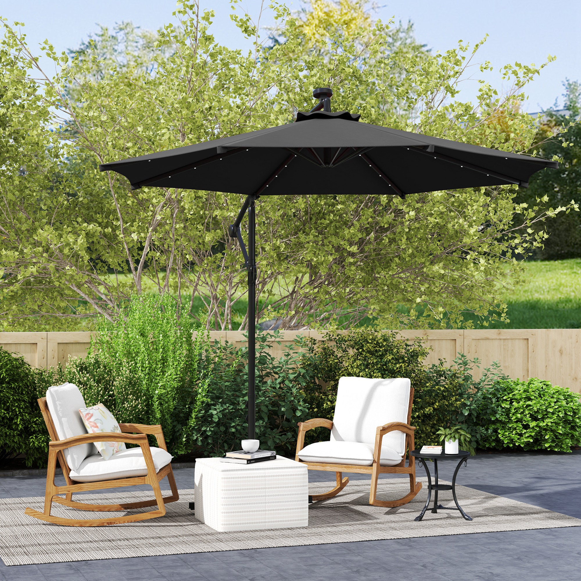 10ft Outdoor Cantilever Umbrella Banana Umbrella with Solar Lights and Adjustable Angle for Patio Backyard Black Offset Cantilever Umbrellas at Gallery Canada