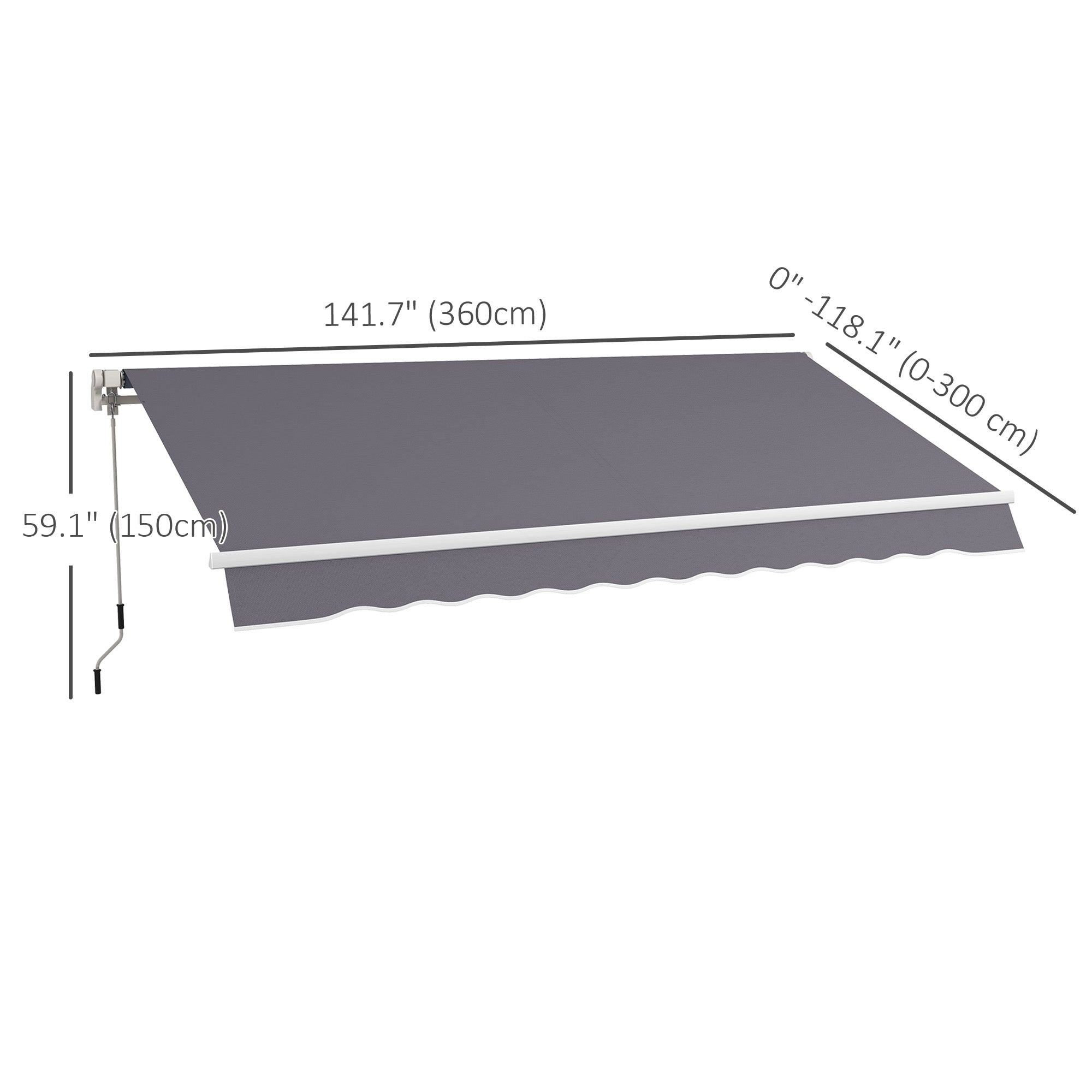 12' x 10' Manual Retractable Awning Outdoor Sunshade Shelter with Adjustable &; Versatile Design, Dark Grey Patio Awnings at Gallery Canada