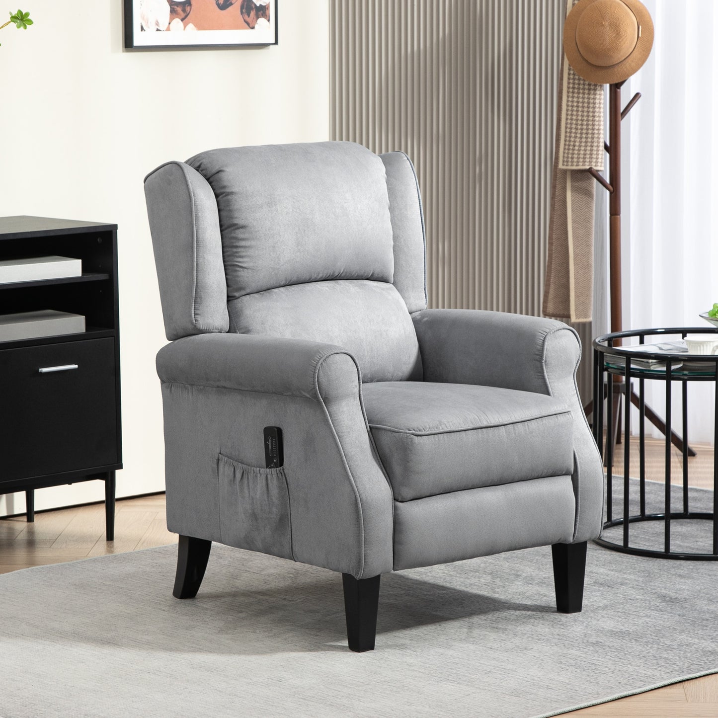 Push Back Recliner Chair, Vibration Massage Recliner for Living Room with Extendable Footrest, Remote, Pocket, Grey Single Sofas Grey  at Gallery Canada