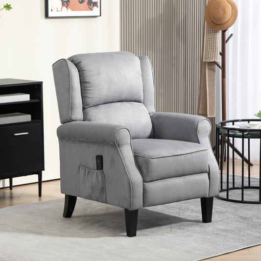 Push Back Recliner Chair, Vibration Massage Recliner for Living Room with Extendable Footrest, Remote, Pocket, Grey Single Sofas   at Gallery Canada