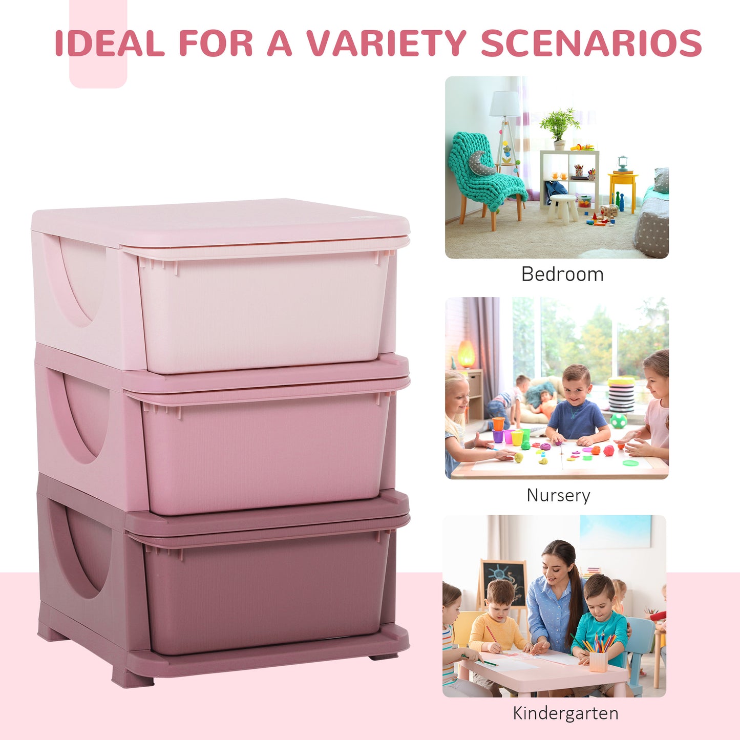 3 Tier Kids Toy Organizer and Storage Bins with 3 Plastic Drawers, Pink Baby & Kids Storage   at Gallery Canada