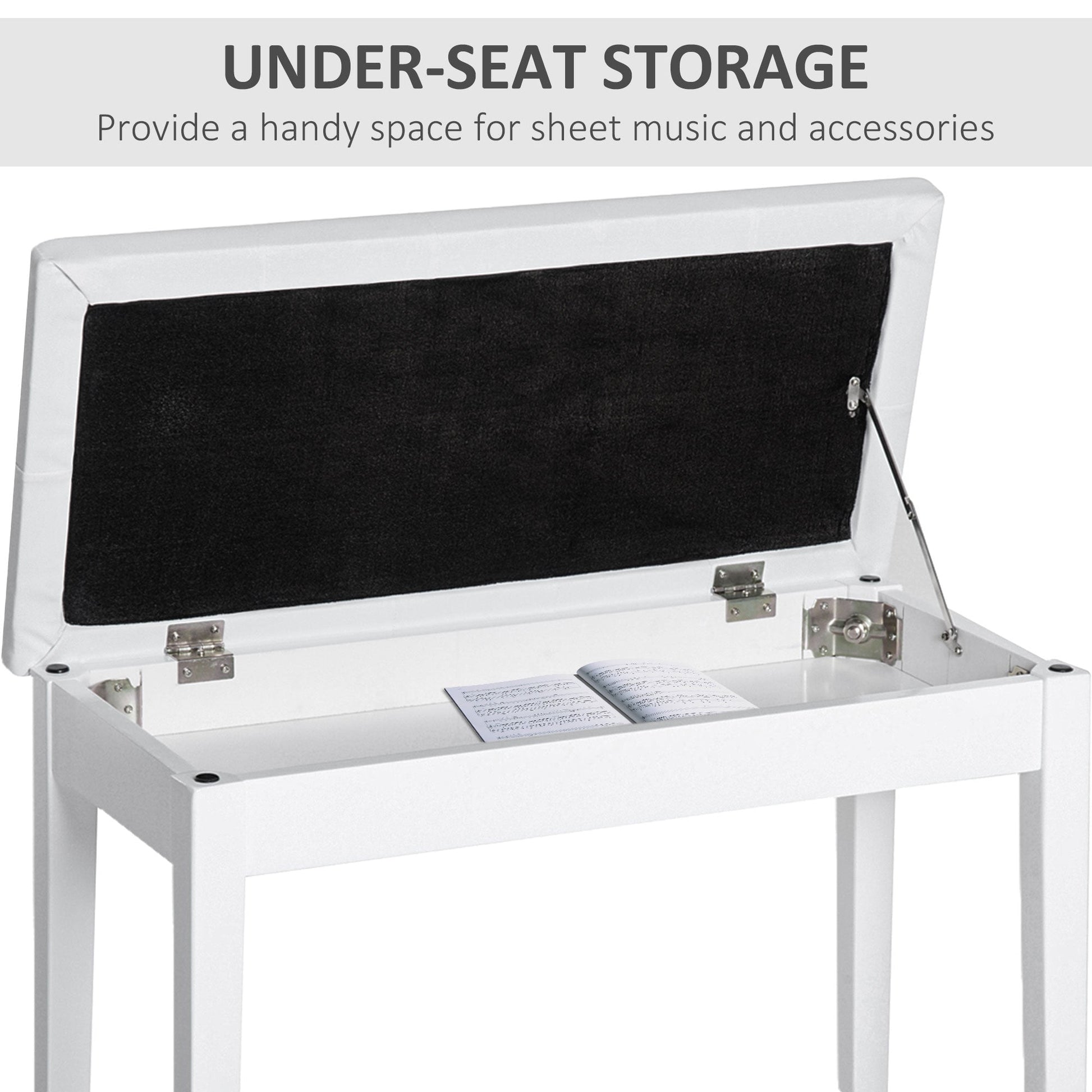 30" Padded Storage Piano Bench Artist Keyboard Seat Faux Leather (White) Piano Benches   at Gallery Canada