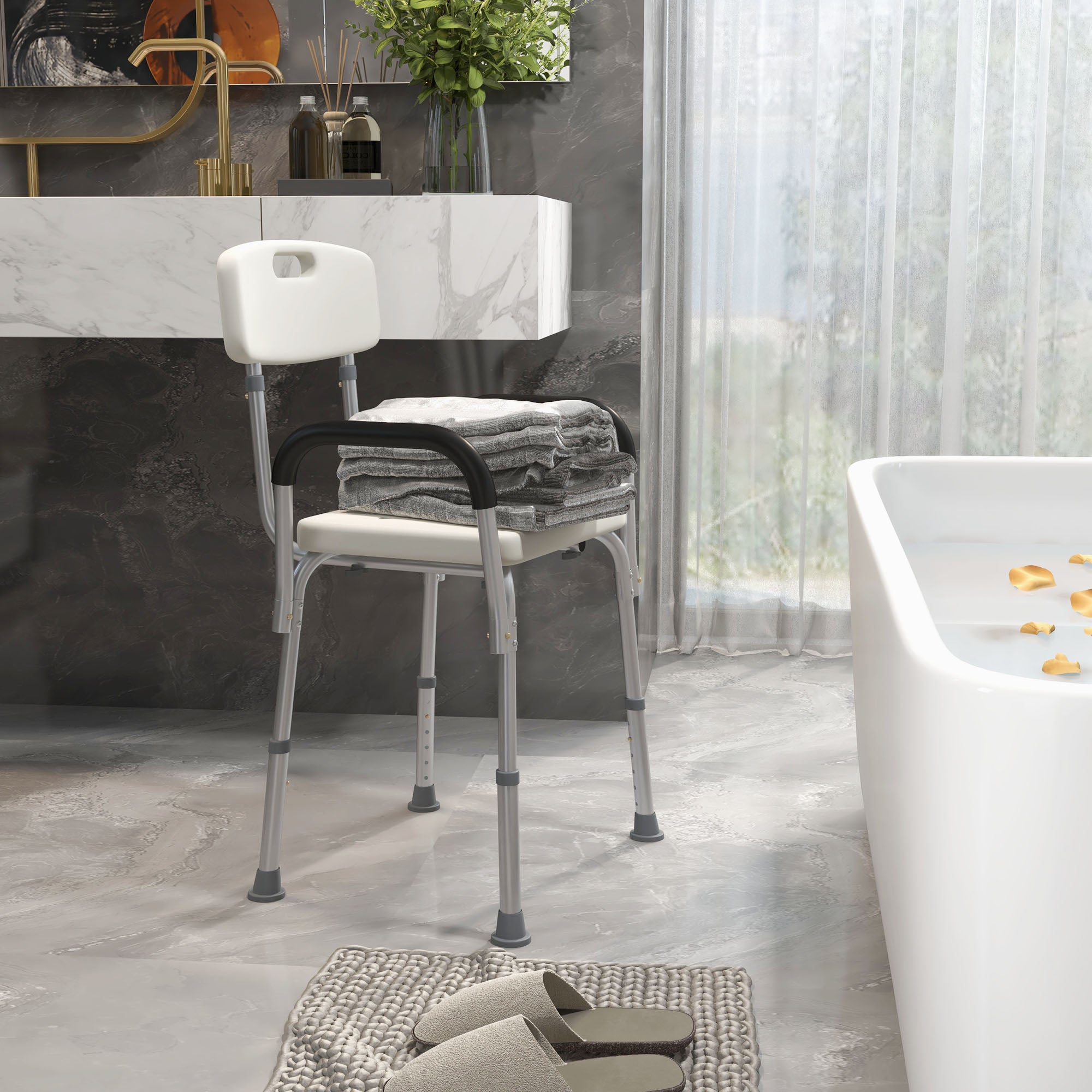 Adjustable Medical Shower Chair with Back, Bathtub Bench Bath Seat with Padded Arms, Non Slip Tub Safety for Disabled, Seniors, Elderly Bath Chairs at Gallery Canada