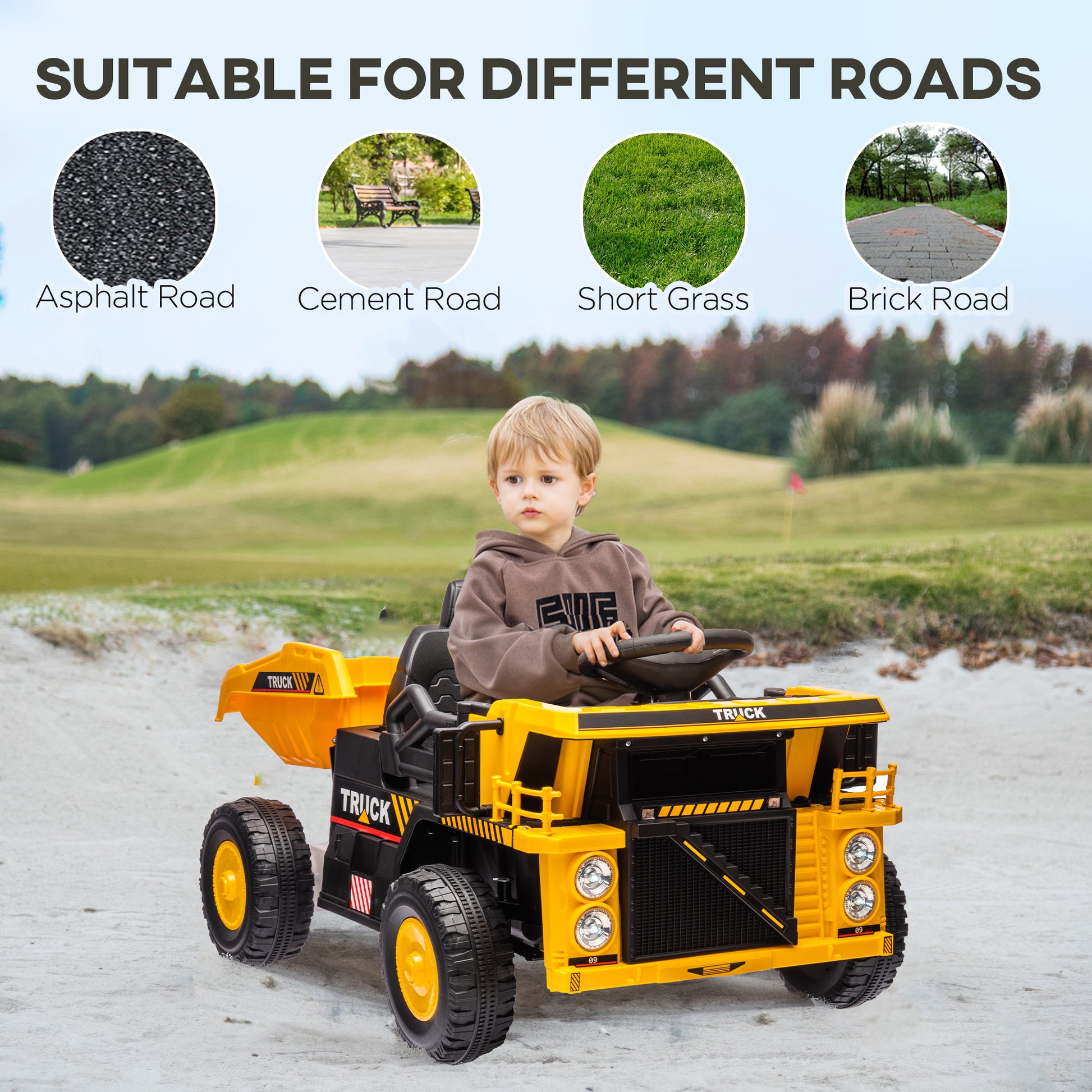 12V Kids Ride On Dump Truck Construction Vehicle w/ Electric Dump Bed, Shovel, Spring Suspension Wheels Kids Ride On Excavators   at Gallery Canada