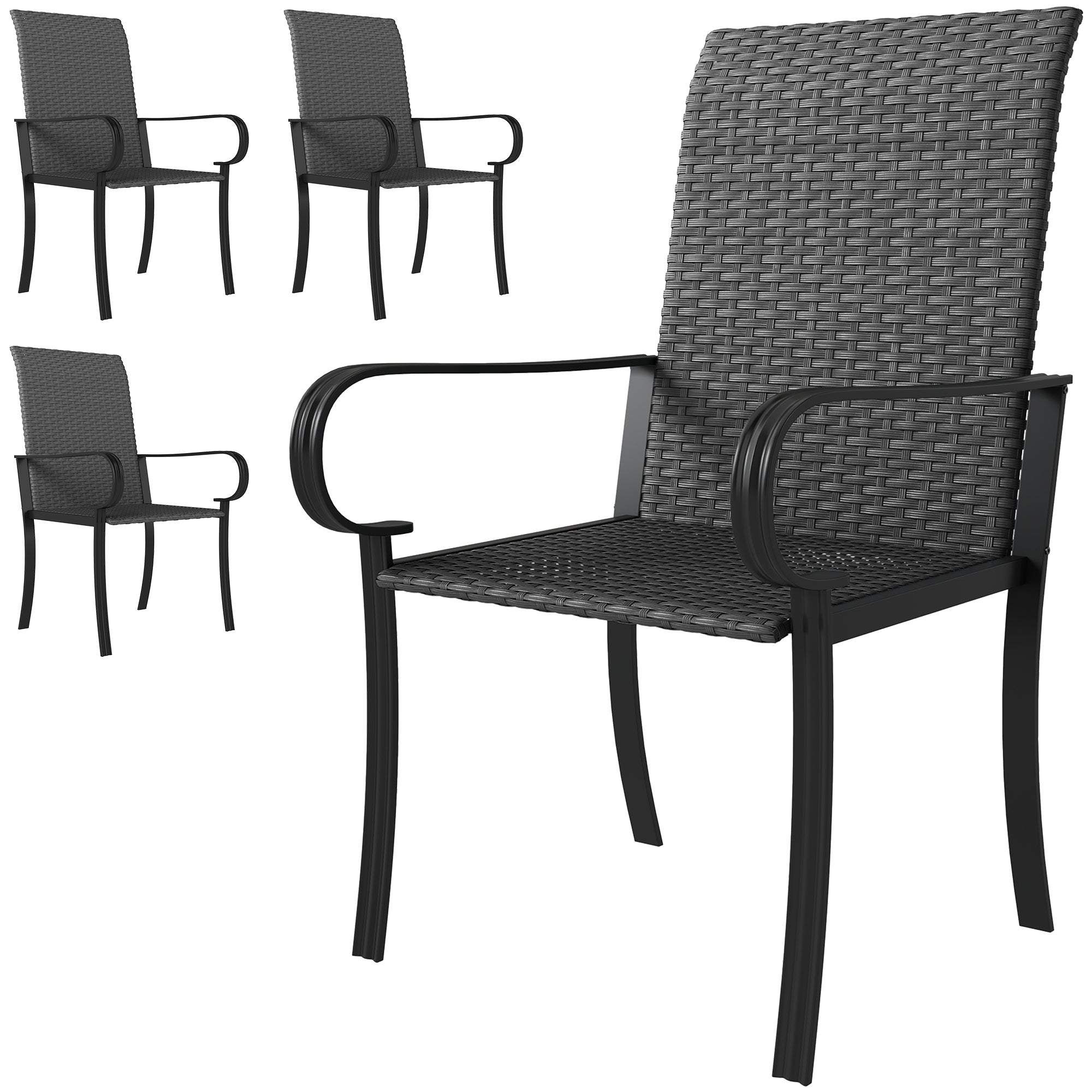 4 Piece PE Rattan Patio Dining Chairs with Steel Frame, for Garden, Backyard, Pool Side, Porch, Black Patio Chairs Black at Gallery Canada
