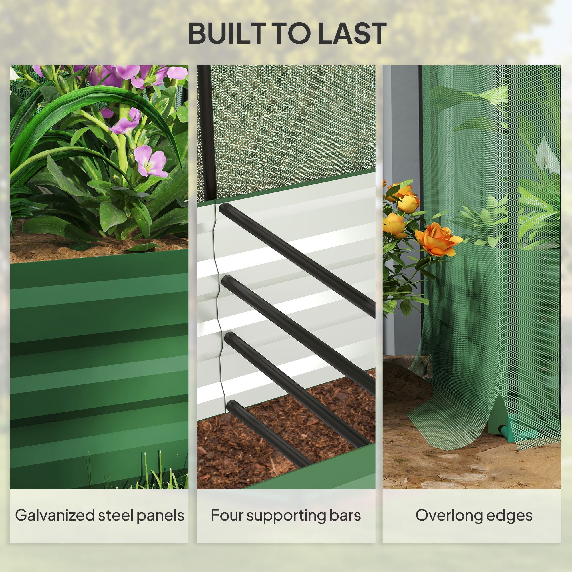 Galvanized Steel Planter Box with Crop Cage and Shade Cloth, Raised Garden Bed for Flowers, Vegs and Herbs, Green Raised Garden Beds at Gallery Canada