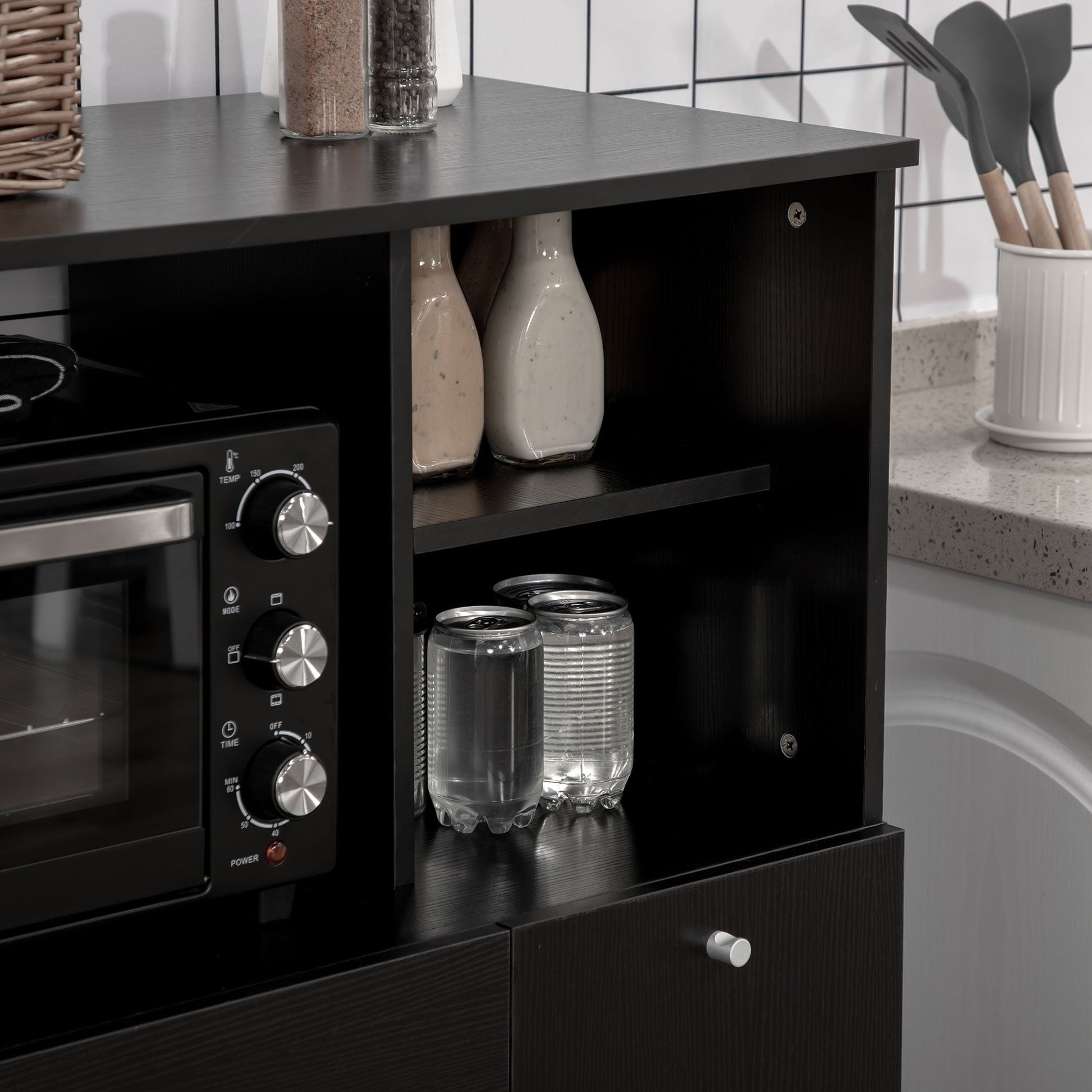 Compact Kitchen Pantry Buffet Server Hutch Storage Cabinet with Microwave Oven Stand Drawer and Shelves, Black Kitchen Pantry Cabinets   at Gallery Canada