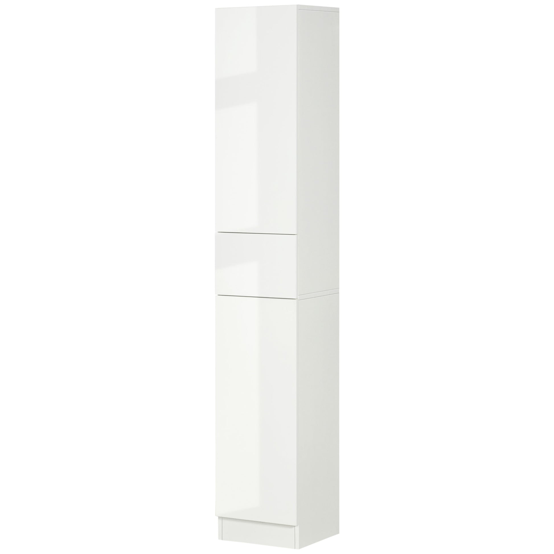 Tall Bathroom Cabinet, Narrow Bathroom Storage Cabinet with Doors, Drawer and Adjustable Shelves, High Gloss White Bathroom Cabinets   at Gallery Canada