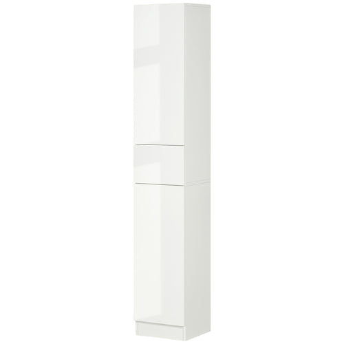 Tall Bathroom Cabinet, Narrow Bathroom Storage Cabinet with Doors, Drawer and Adjustable Shelves, High Gloss White