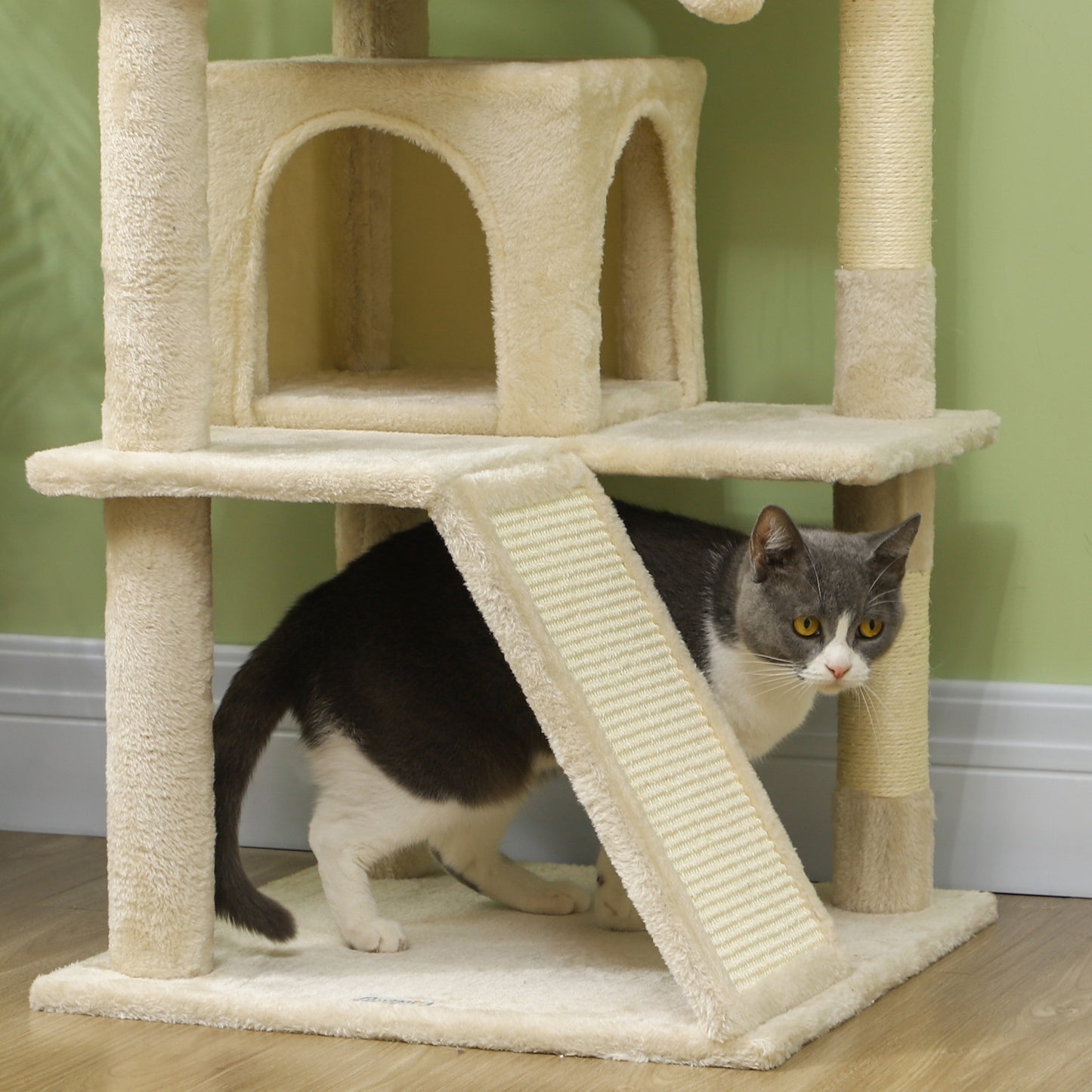 54" Cat Tree, Multi-Level Cat Tower with Scratching Posts, Cat Condos, Bed, Platforms, Ramp, Toy Ball, Beige Cat Towers   at Gallery Canada